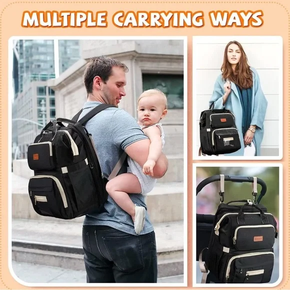 NWOT Black Diaper Backpack w/Changing or Napping Station - Picture 5 of 5